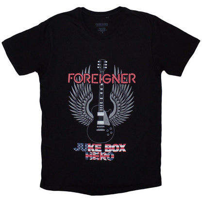 Black - Front - Foreigner Unisex Adult Juke Box Hero T-Shirt