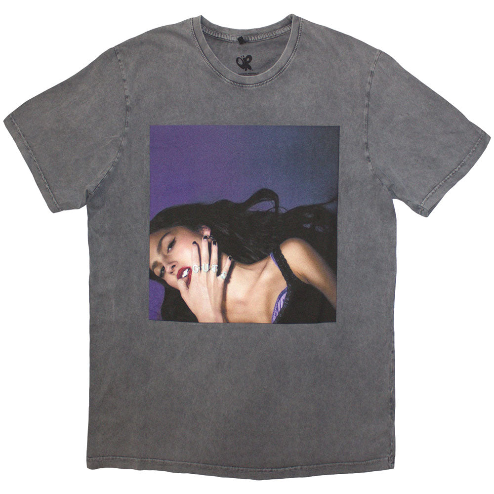 Grey - Front - Olivia Rodrigo Unisex Adult Guts Album Cover Washed Back Print T-Shirt