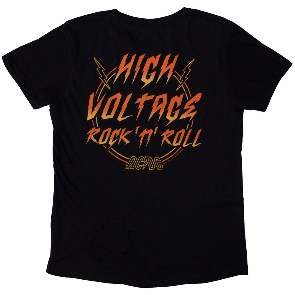 Black - Back - AC-DC Womens-Ladies High Voltage Rock N Roll Back Print T-Shirt