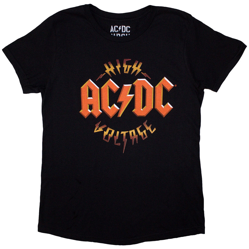 Black - Front - AC-DC Womens-Ladies High Voltage Rock N Roll Back Print T-Shirt