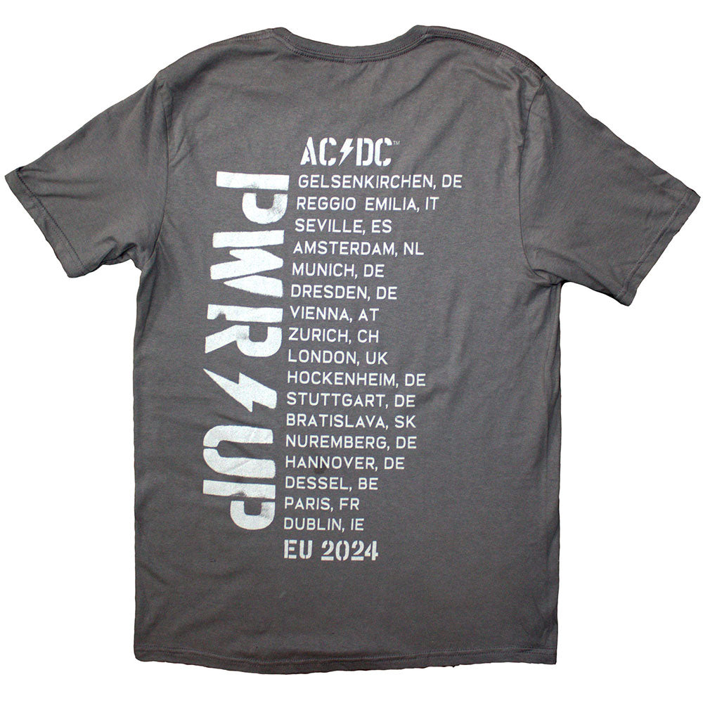 Grey - Back - AC-DC Unisex Adult PWR-UP EU Tour ´24 Logo Back Print T-Shirt