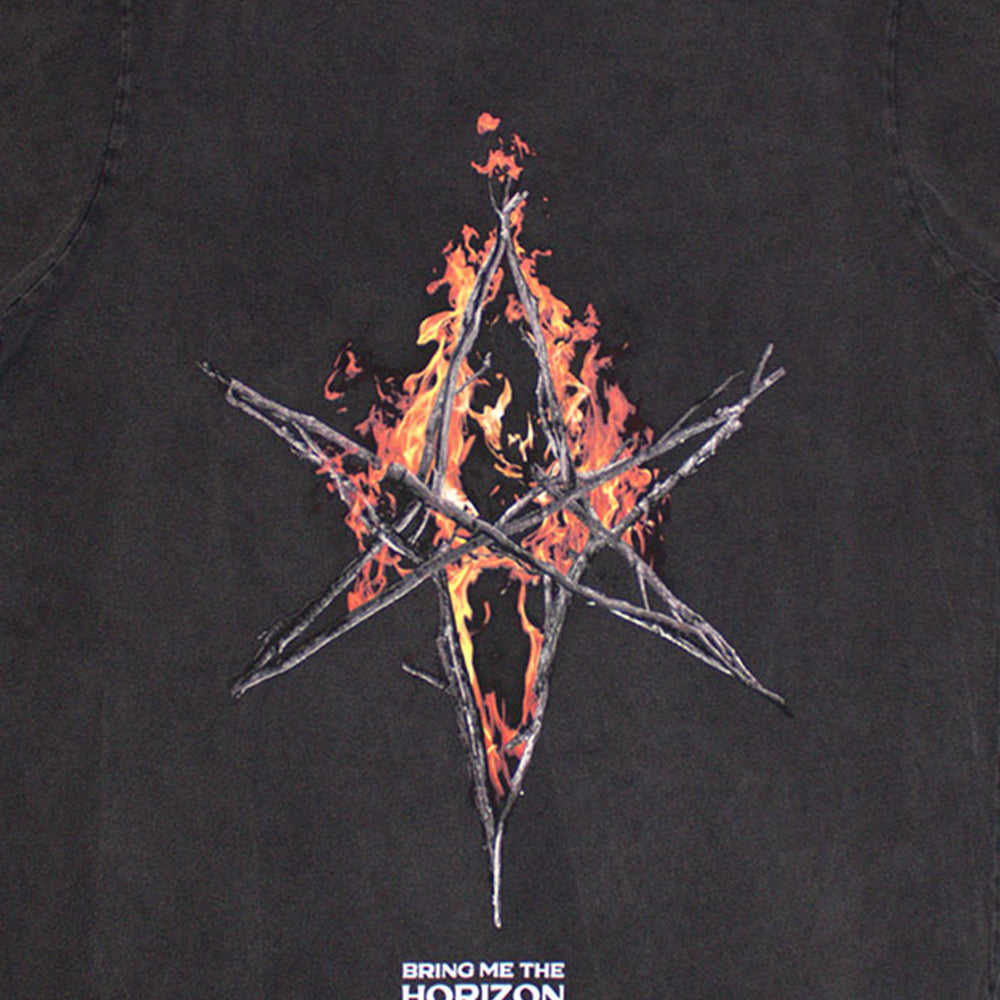 Grey - Back - Bring Me The Horizon Unisex Adult Flame Hex & Text Logo Washed T-Shirt