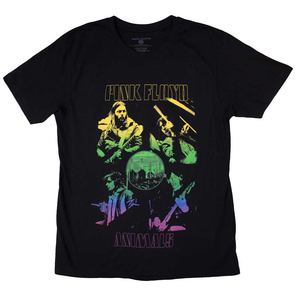 Black - Front - Pink Floyd Unisex Adult Animals Rainbow Photo T-Shirt