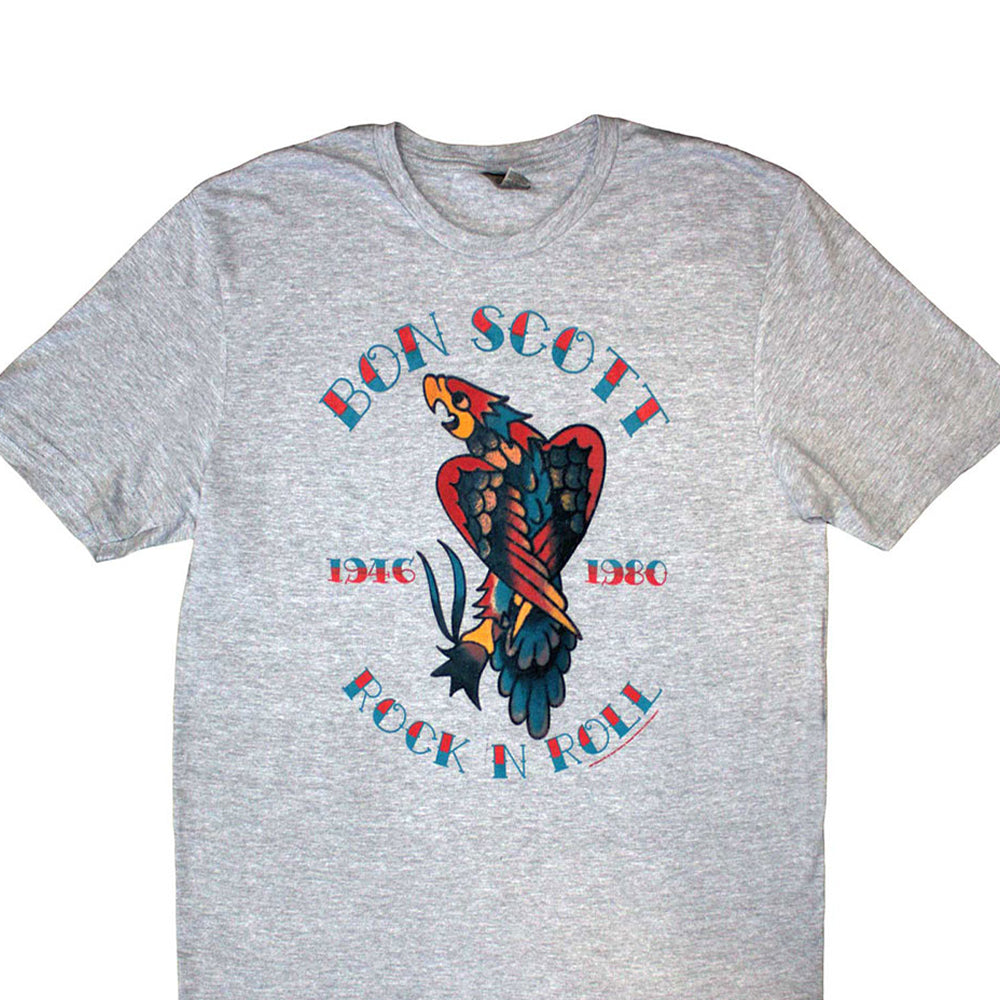 Grey - Back - Bon Scott Unisex Adult Rock N Roll T-Shirt