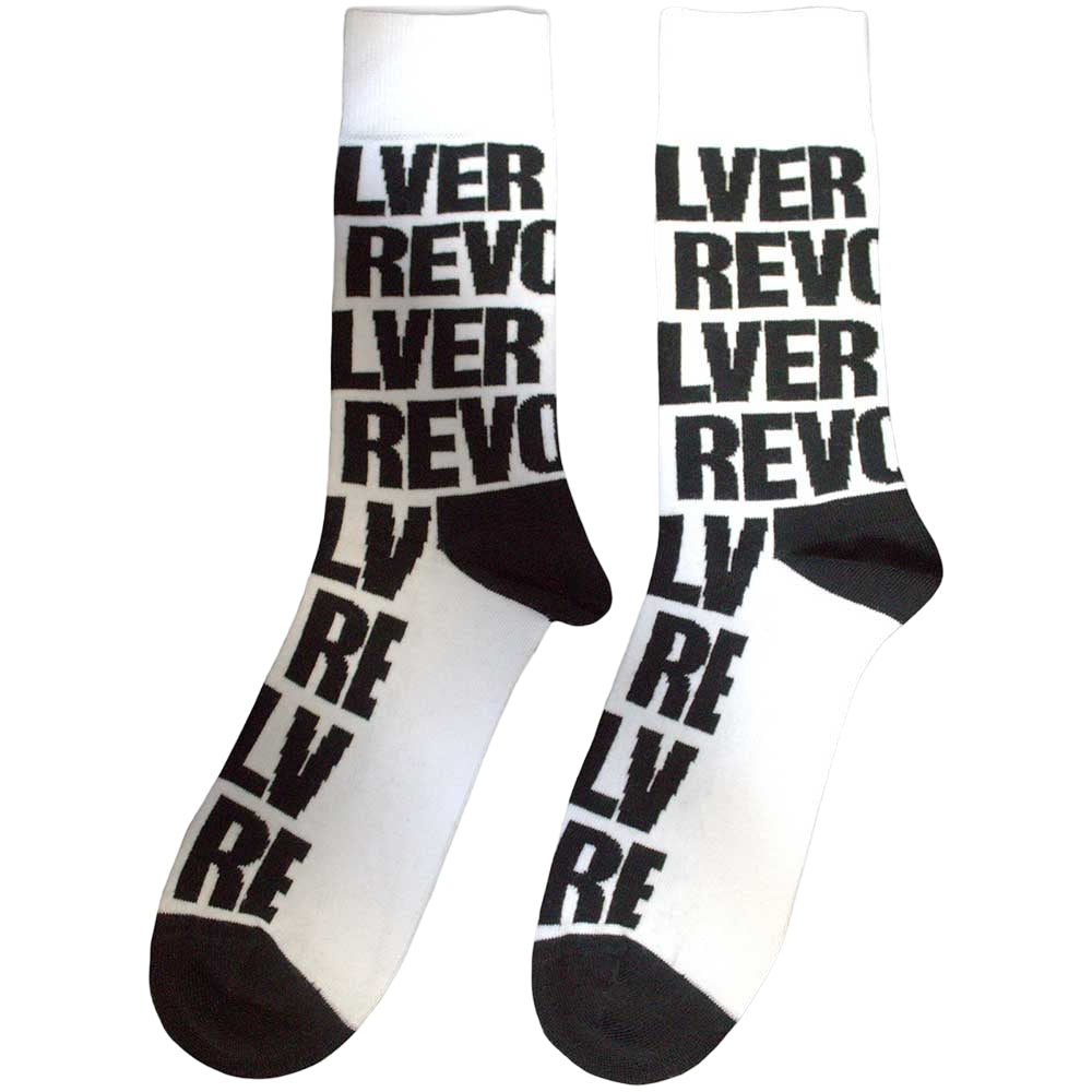 White-Black - Back - The Beatles Unisex Adult Revolver Repeat Print Socks