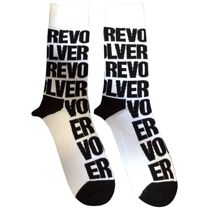 White-Black - Front - The Beatles Unisex Adult Revolver Repeat Print Socks