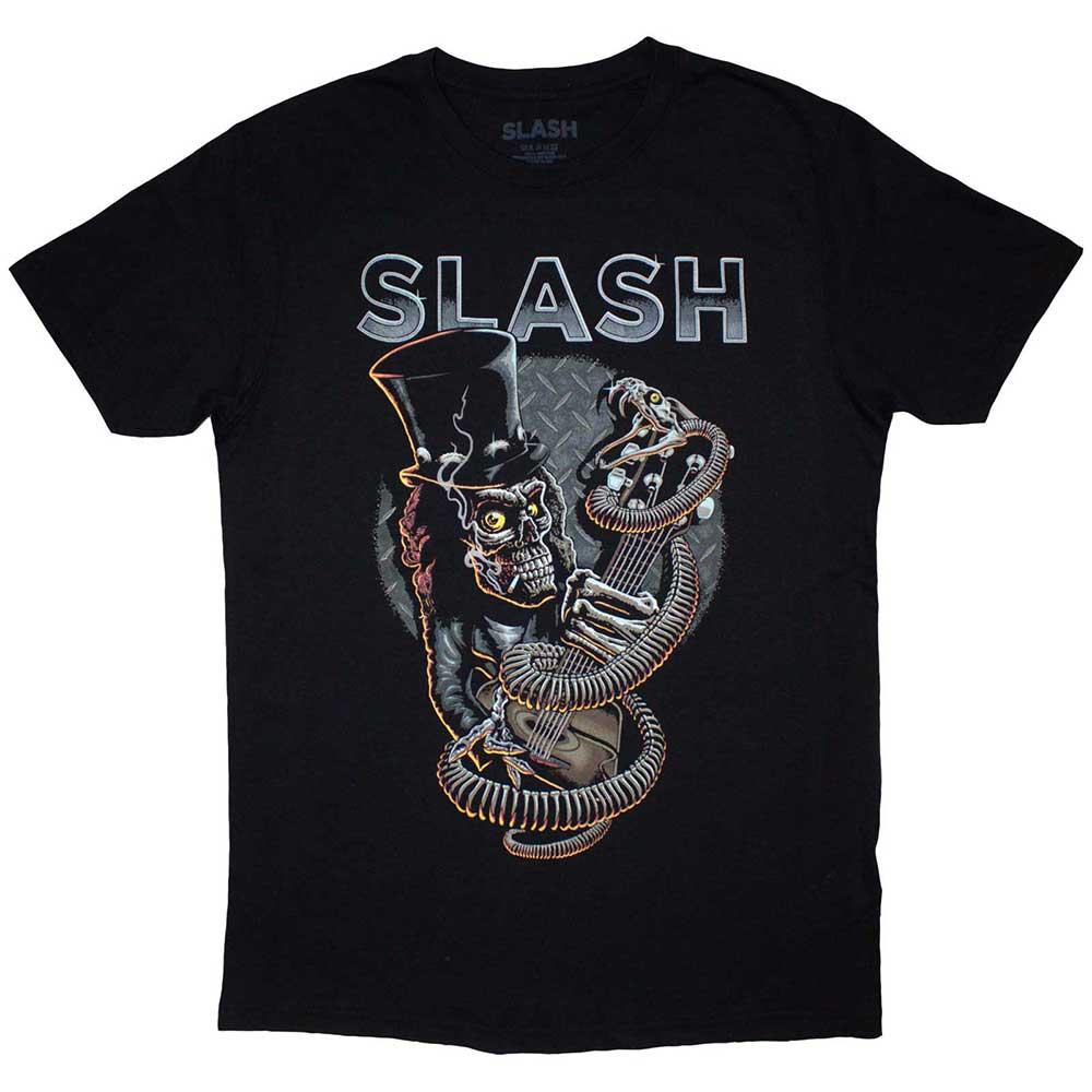 Black - Front - Slash Unisex Adult Skull Guitar Snake T-Shirt