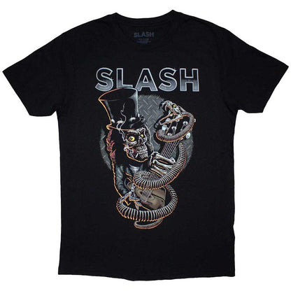 Black - Front - Slash Unisex Adult Skull Guitar Snake T-Shirt