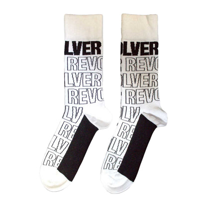 White - Back - The Beatles Unisex Adult Revolver Text Outlines Repeat Socks