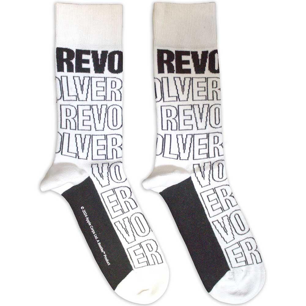 White - Front - The Beatles Unisex Adult Revolver Text Outlines Repeat Socks