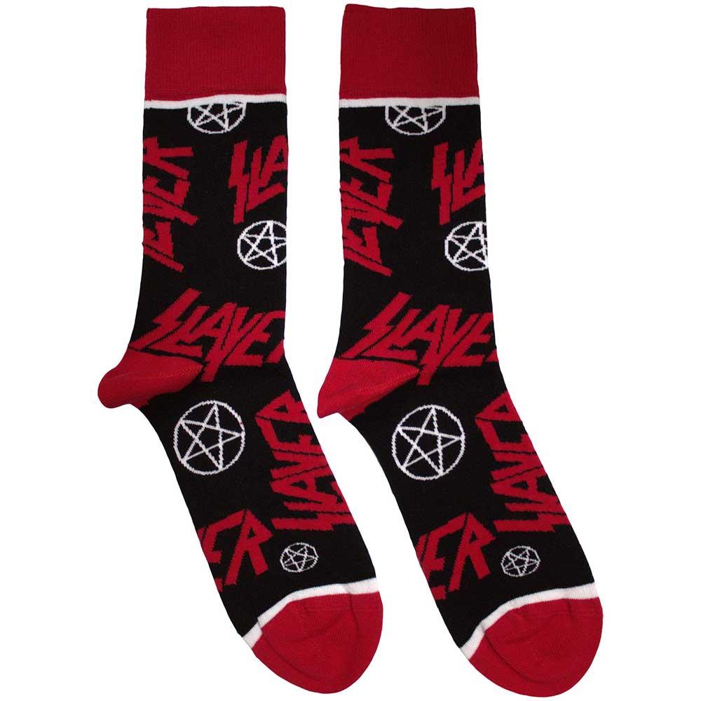 Black-Red - Front - Slayer Unisex Adult Logo & Pentagram Socks
