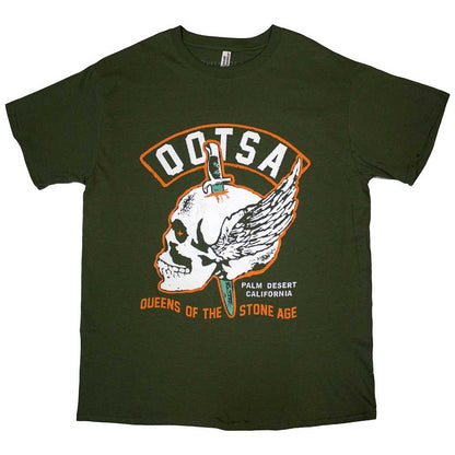 Green - Front - Queens Of The Stone Age Unisex Adult Winged Skull T-Shirt