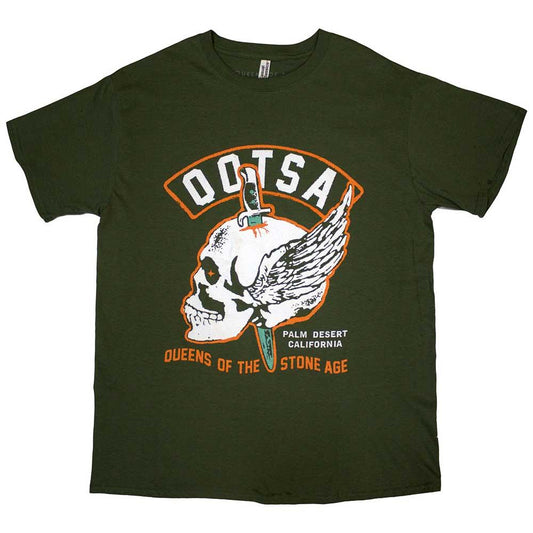 Green - Front - Queens Of The Stone Age Unisex Adult Winged Skull T-Shirt
