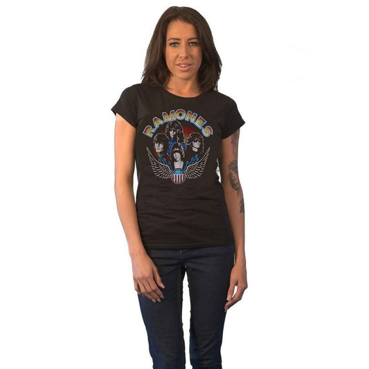 Black - Front - Ramones Womens-Ladies Wings T-Shirt