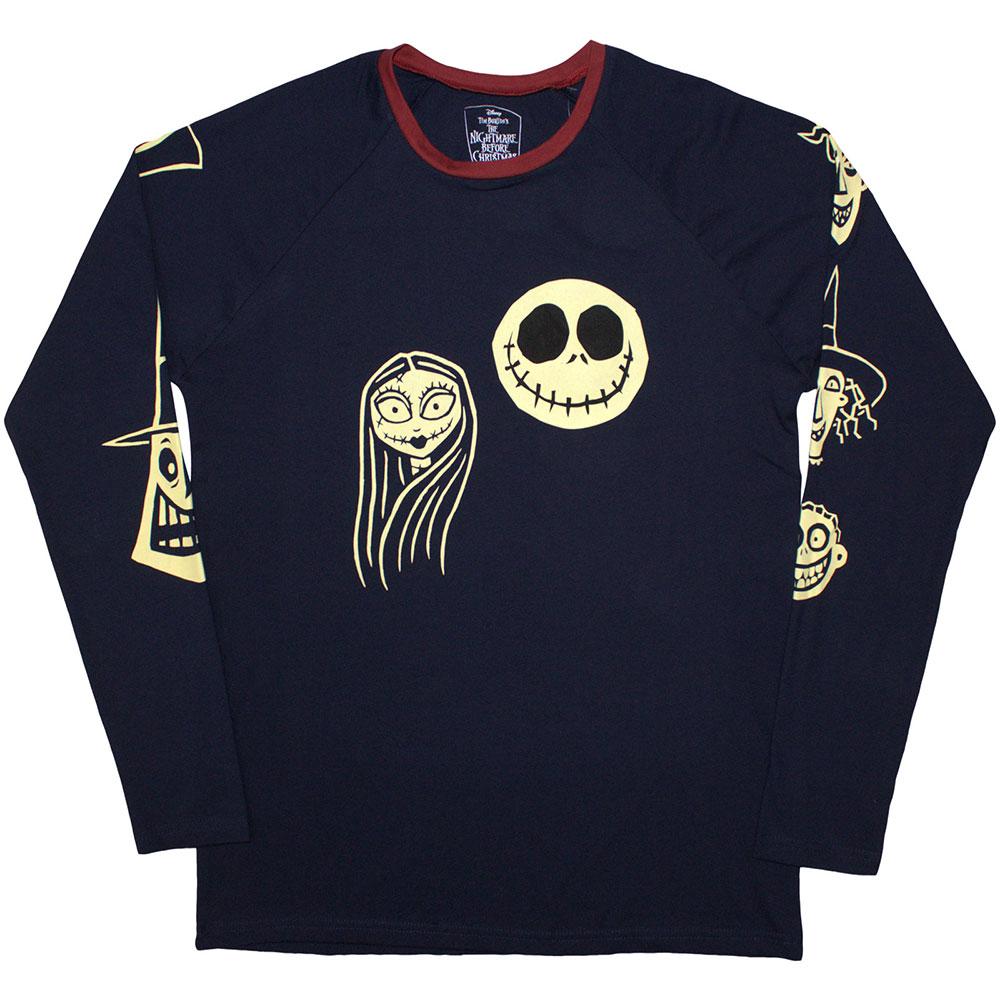 Navy Blue - Front - The Nightmare Before Christmas Unisex Adult Faces Long-Sleeved T-Shirt