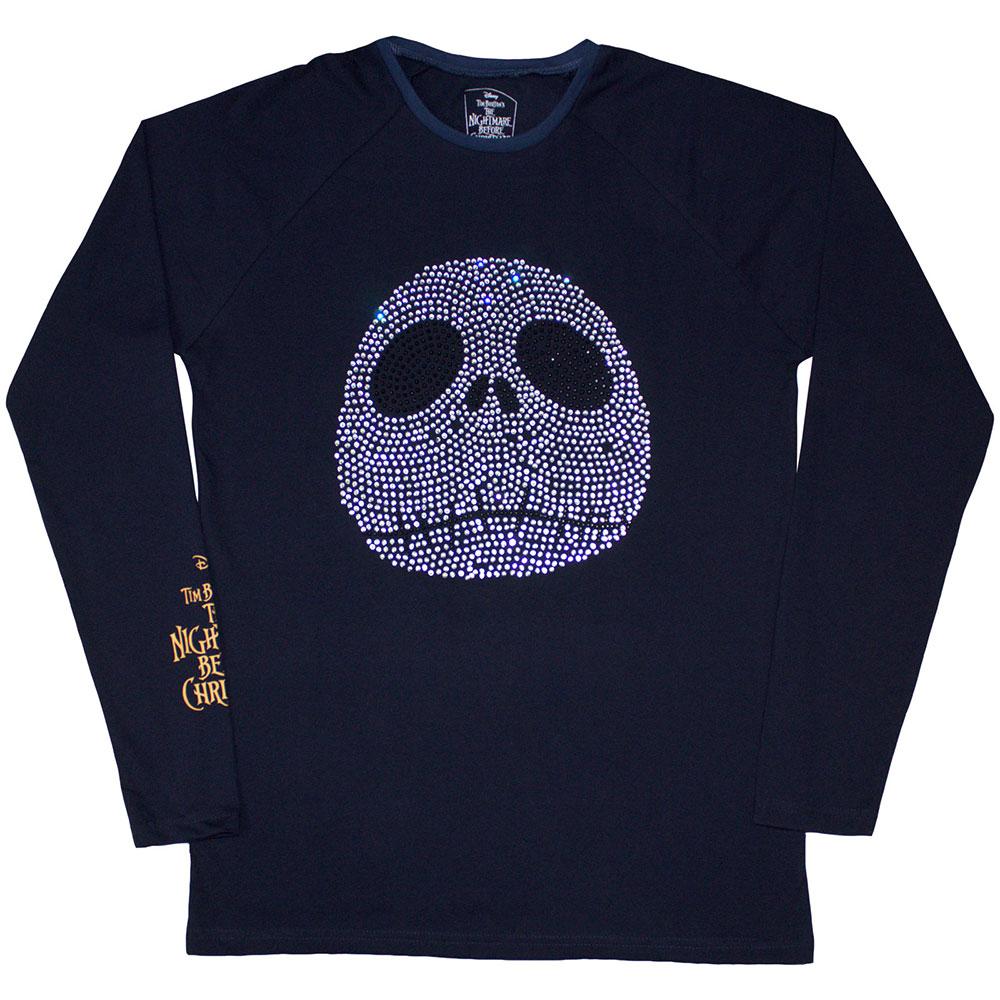 Navy Blue - Front - Nightmare Before Christmas Unisex Adult Jack Skellington Rhinestone Long-Sleeved T-Shirt