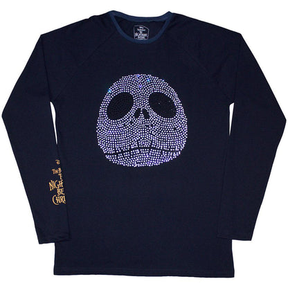 Navy Blue - Front - Nightmare Before Christmas Unisex Adult Jack Skellington Rhinestone Long-Sleeved T-Shirt