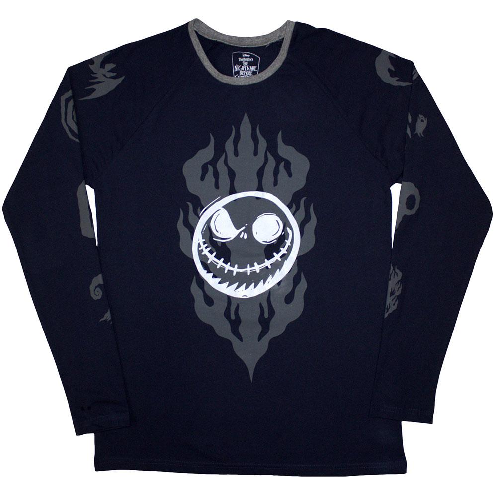 Navy Blue - Front - The Nightmare Before Christmas Unisex Adult Flaming Jack Long-Sleeved T-Shirt