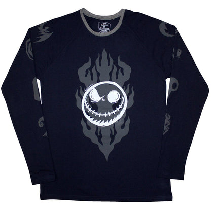 Navy Blue - Front - The Nightmare Before Christmas Unisex Adult Flaming Jack Long-Sleeved T-Shirt