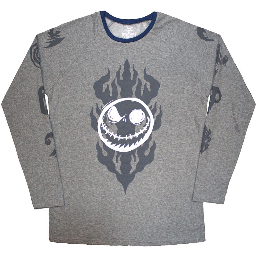 Grey - Front - The Nightmare Before Christmas Unisex Adult Flaming Jack Long-Sleeved T-Shirt