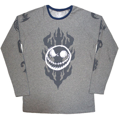 Grey - Front - The Nightmare Before Christmas Unisex Adult Flaming Jack Long-Sleeved T-Shirt