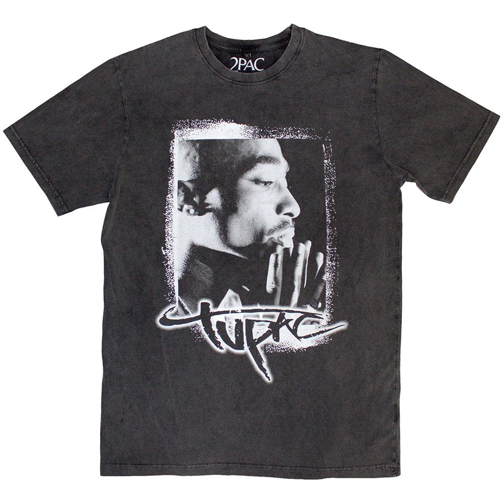 Charcoal Grey - Front - Tupac Shakur Unisex Adult Spray Photo Stone Wash T-Shirt