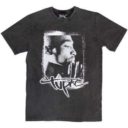 Charcoal Grey - Front - Tupac Shakur Unisex Adult Spray Photo Stone Wash T-Shirt