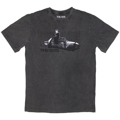 Charcoal Grey - Front - The 1975 Unisex Adult Car Photo Stone Wash T-Shirt