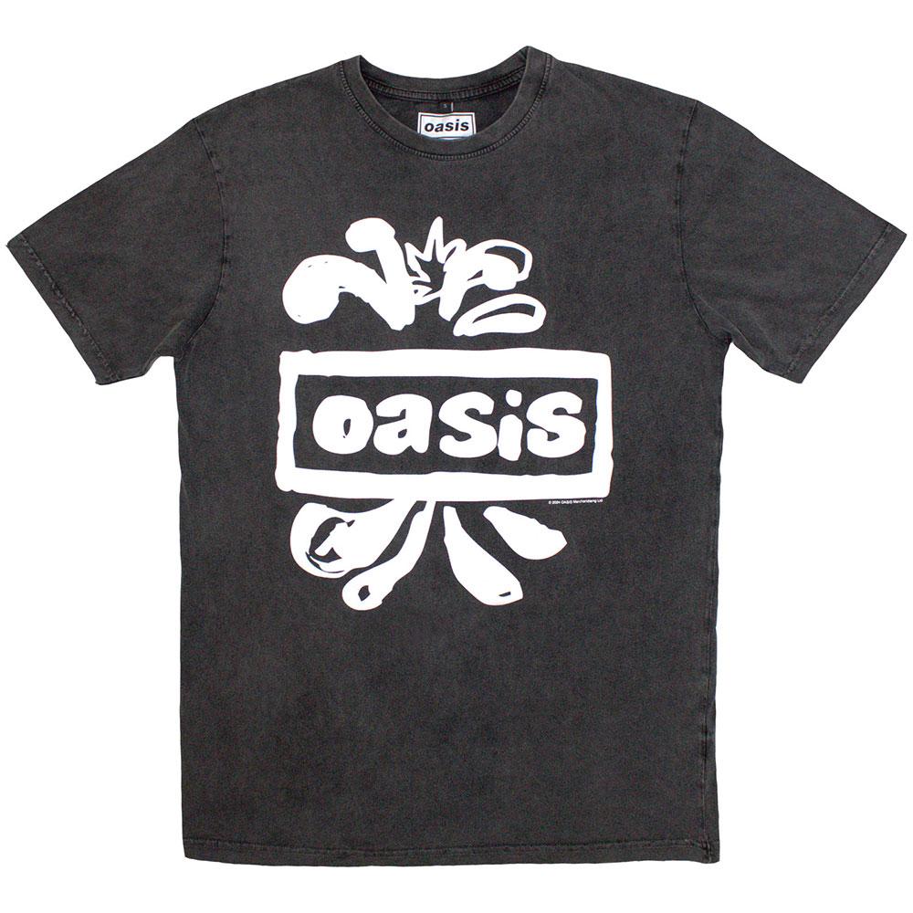 Charcoal Grey - Front - Oasis Unisex Adult Logo Splat Stone Wash T-Shirt