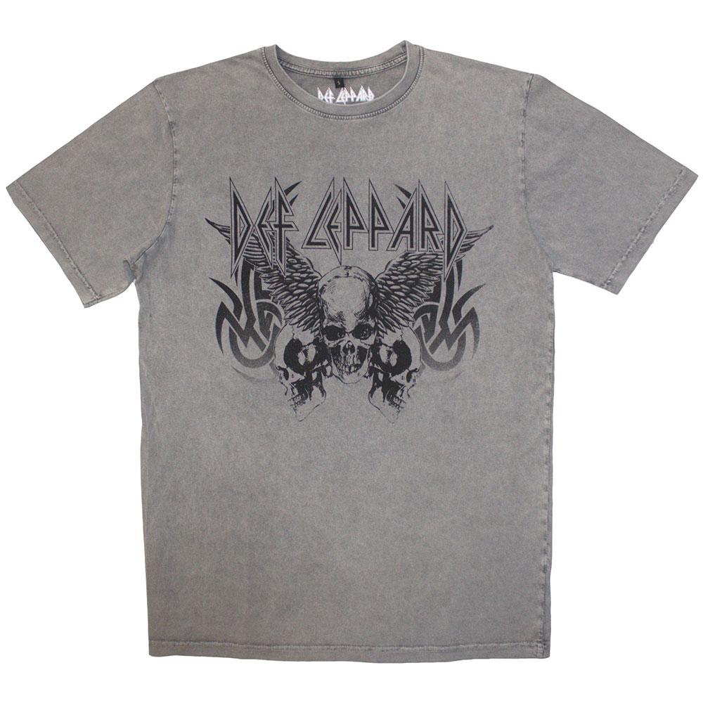 Grey - Front - Def Leppard Unisex Adult Tribal Skull Stone Wash T-Shirt