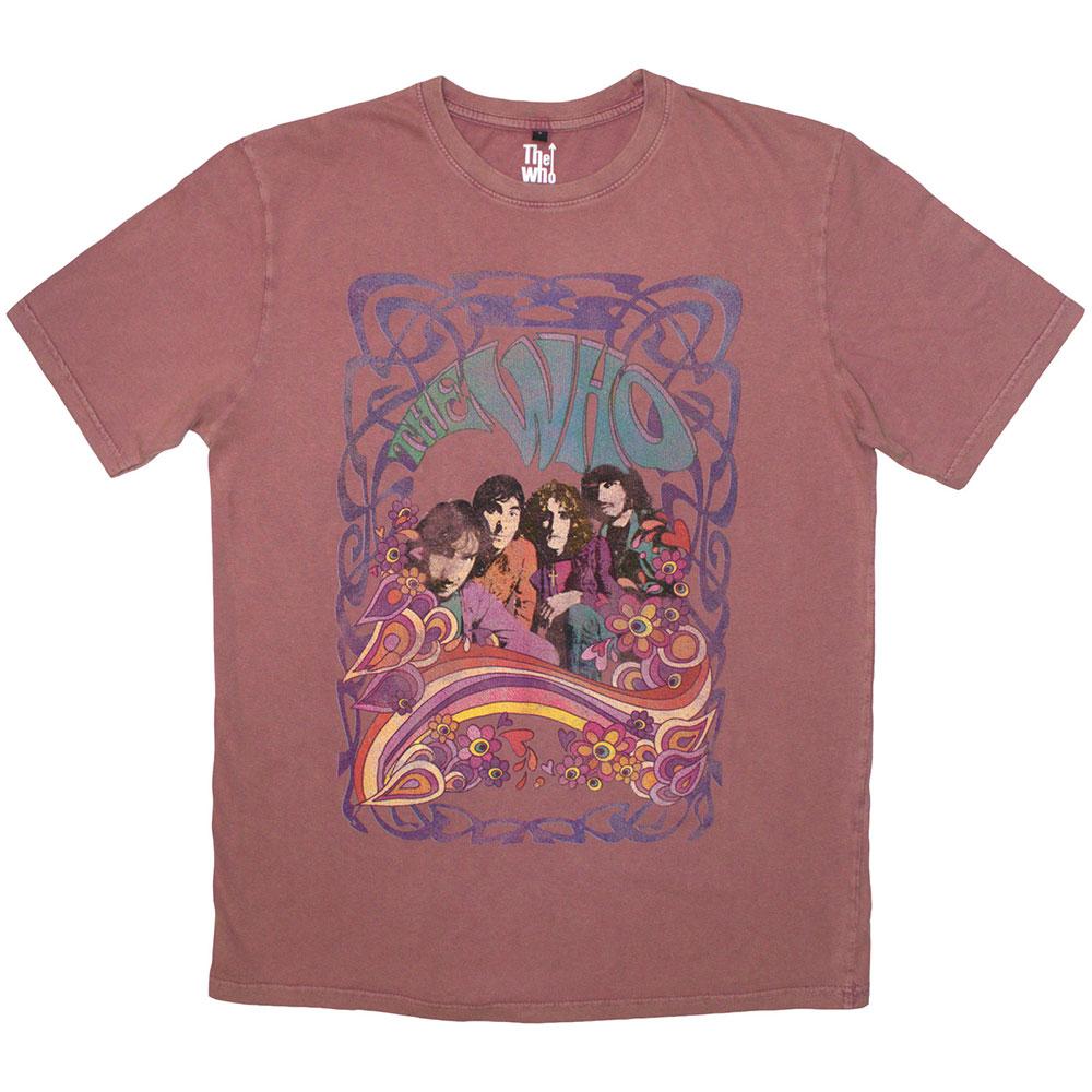 Kashmir Red - Front - The Who Unisex Adult Psych Floral Stone Wash T-Shirt