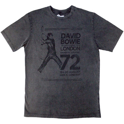 Charcoal Grey - Front - David Bowie Unisex Adult Rainbow Theatre Stone Wash T-Shirt