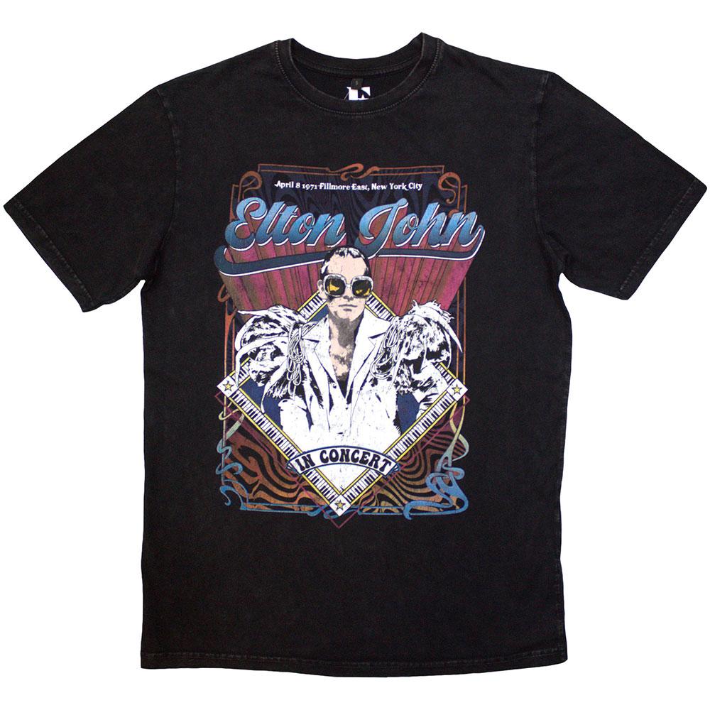 Black - Front - Elton John Unisex Adult Pysch Vintage Stone Wash T-Shirt
