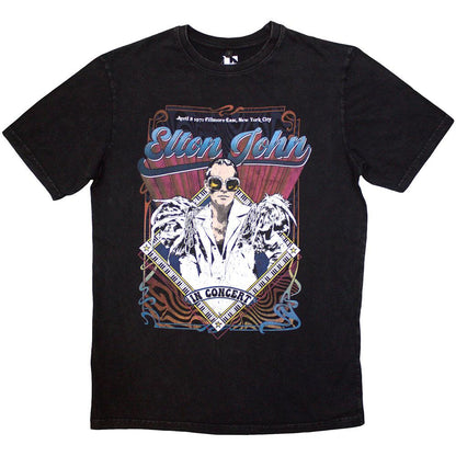 Black - Front - Elton John Unisex Adult Pysch Vintage Stone Wash T-Shirt