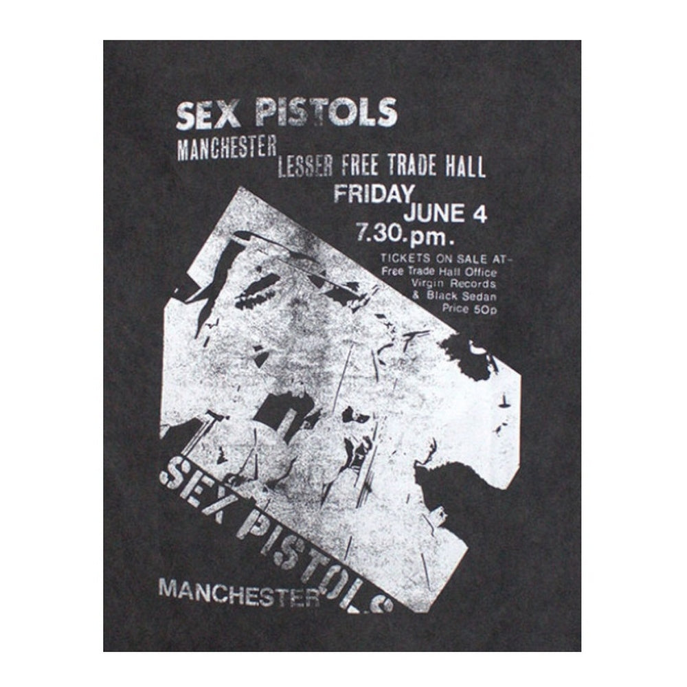 Charcoal Grey - Back - Sex Pistols Unisex Adult Manchester Flyer Stone Wash T-Shirt