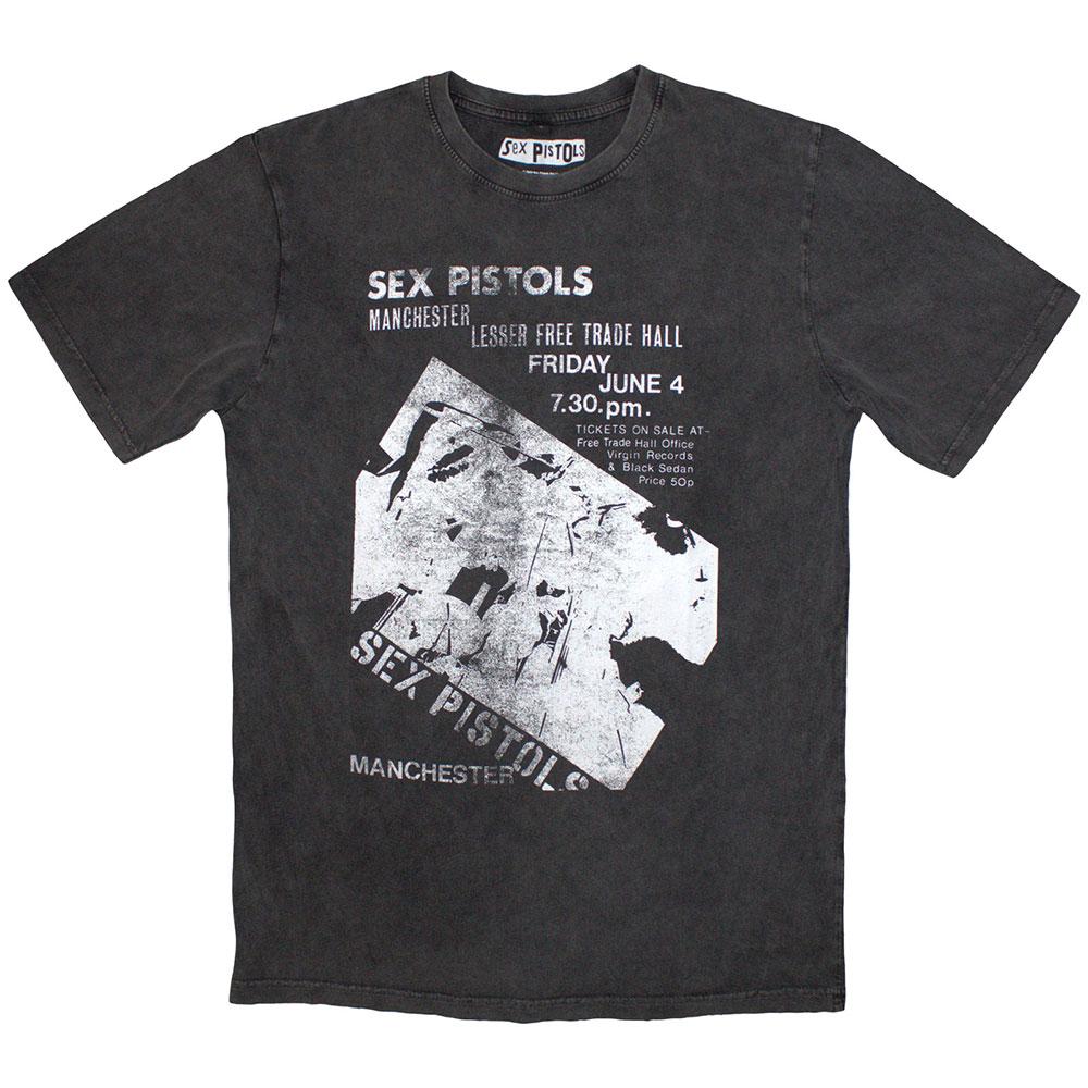 Charcoal Grey - Front - Sex Pistols Unisex Adult Manchester Flyer Stone Wash T-Shirt