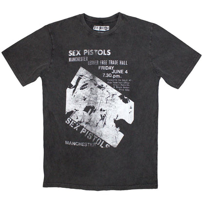 Charcoal Grey - Front - Sex Pistols Unisex Adult Manchester Flyer Stone Wash T-Shirt