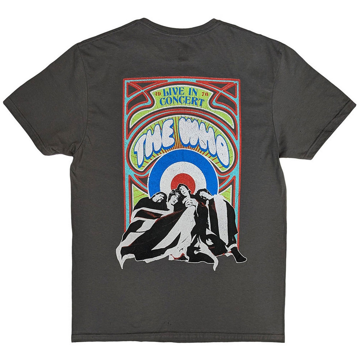 Charcoal Grey - Back - The Who Unisex Adult Flag Cartoon Back Print T-Shirt