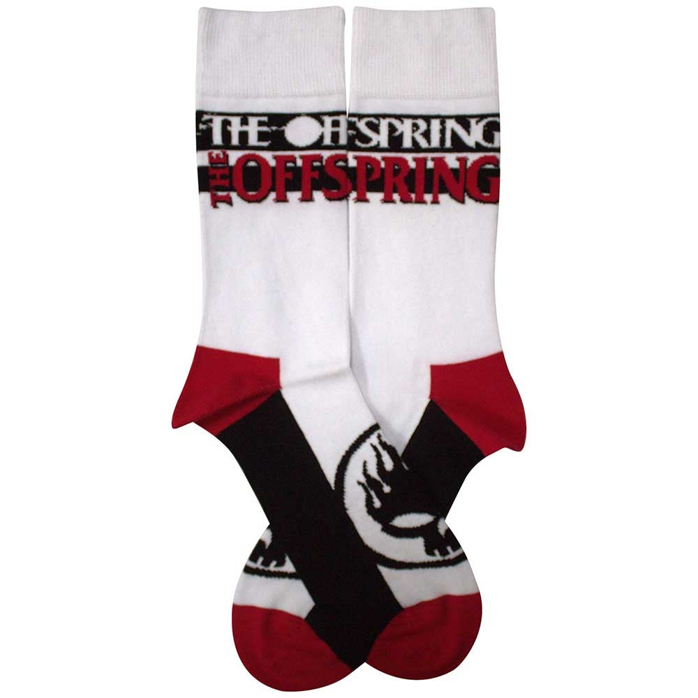 White - Back - The Offspring Unisex Adult Flaming Skull Logo Socks