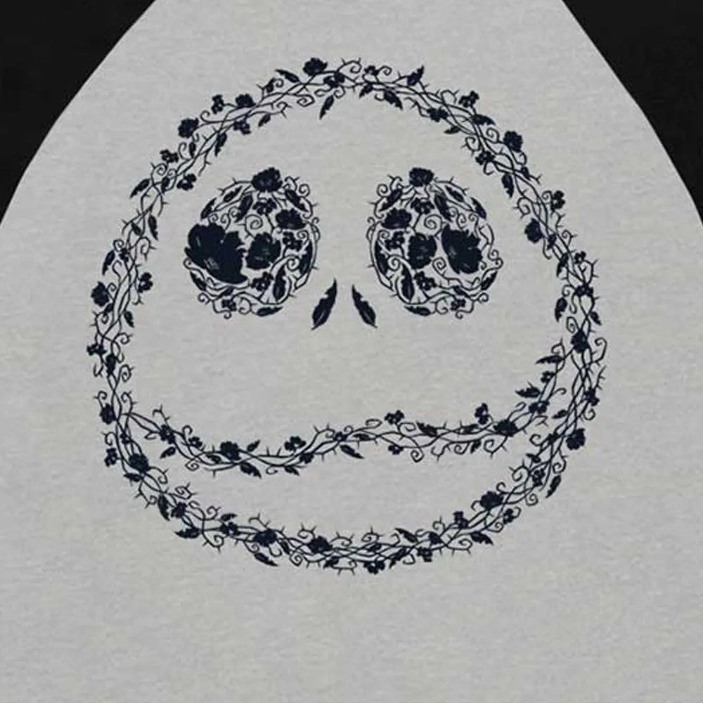 Black-Grey - Side - The Nightmare Before Christmas Unisex Adult Jack Skellington Floral Logo Raglan T-Shirt