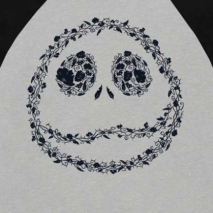 Black-Grey - Side - The Nightmare Before Christmas Unisex Adult Jack Skellington Floral Logo Raglan T-Shirt