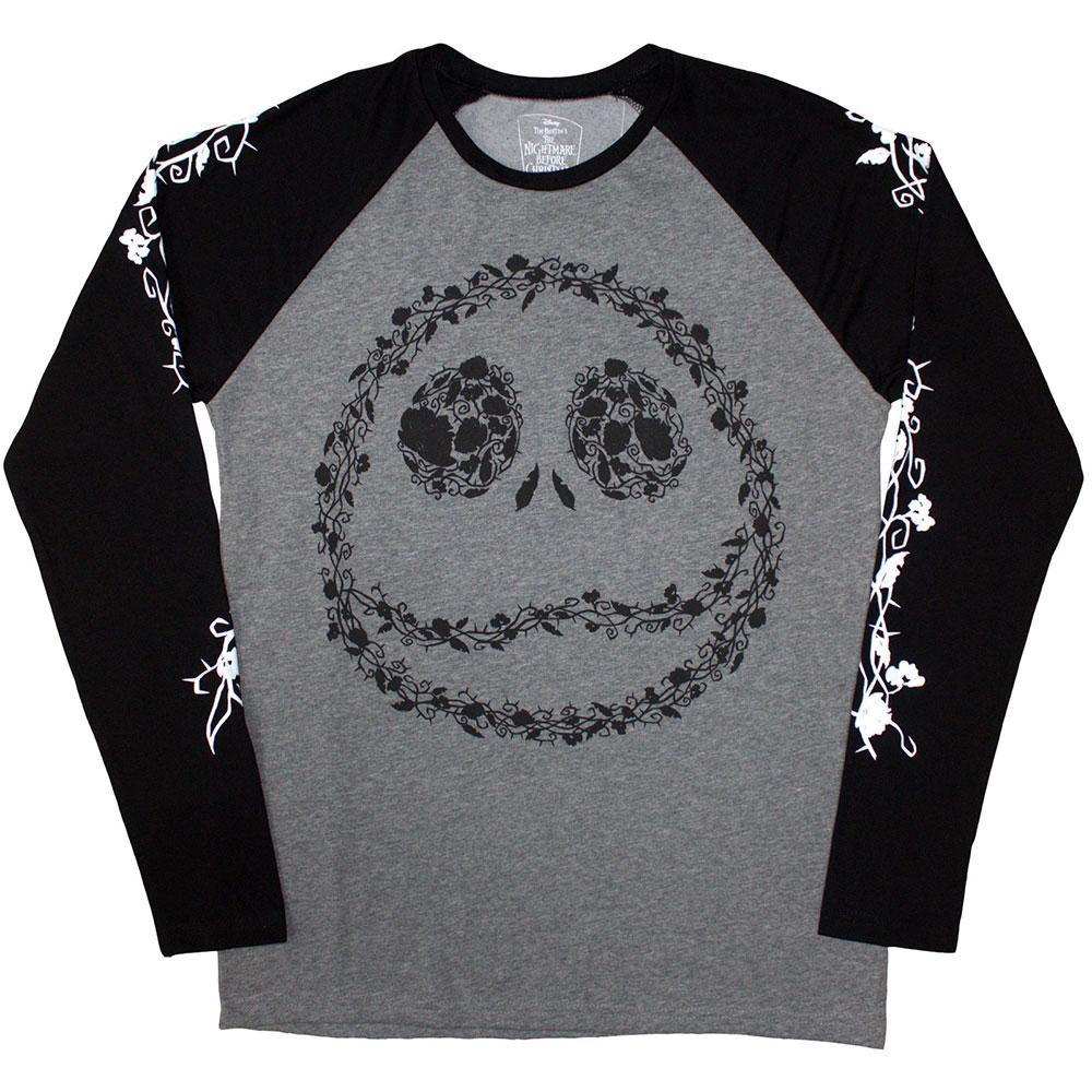 Black-Grey - Front - The Nightmare Before Christmas Unisex Adult Jack Skellington Floral Logo Raglan T-Shirt