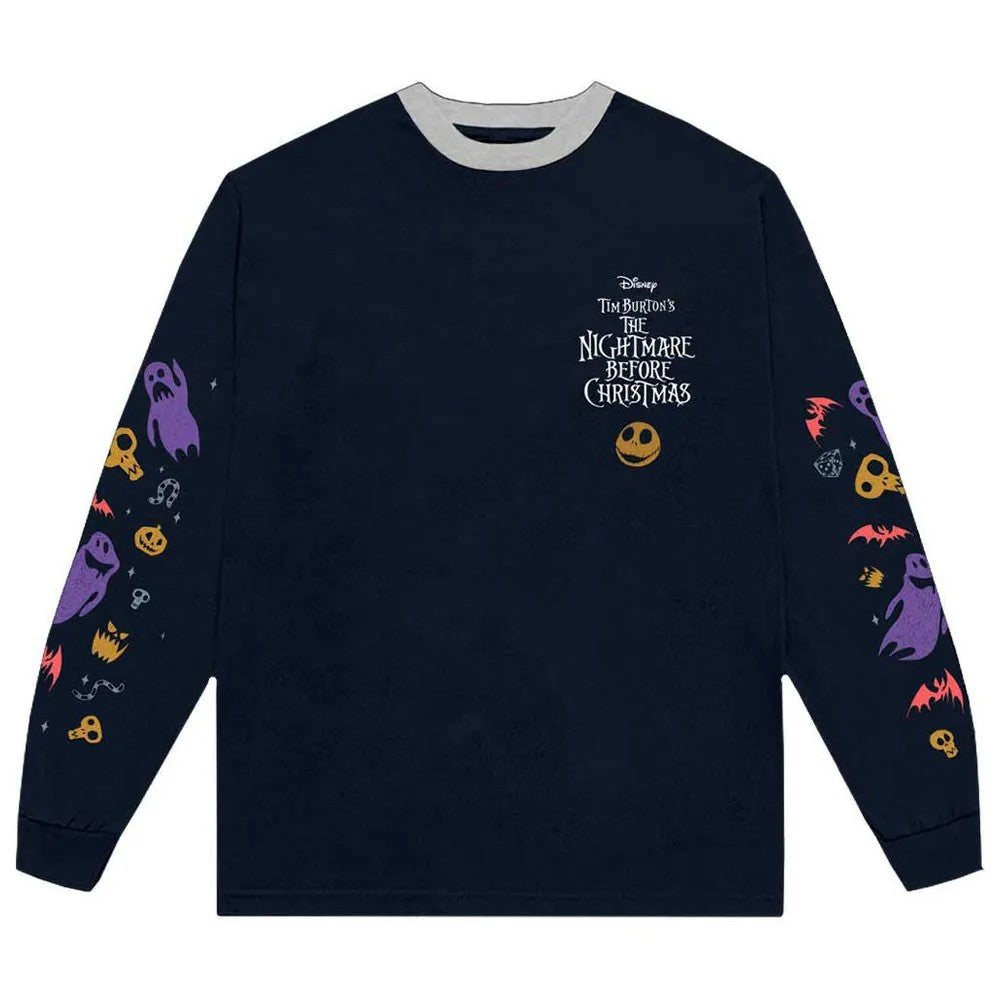 Navy Blue - Back - The Nightmare Before Christmas Unisex Adult Ghoul Embellished Long-Sleeved T-Shirt