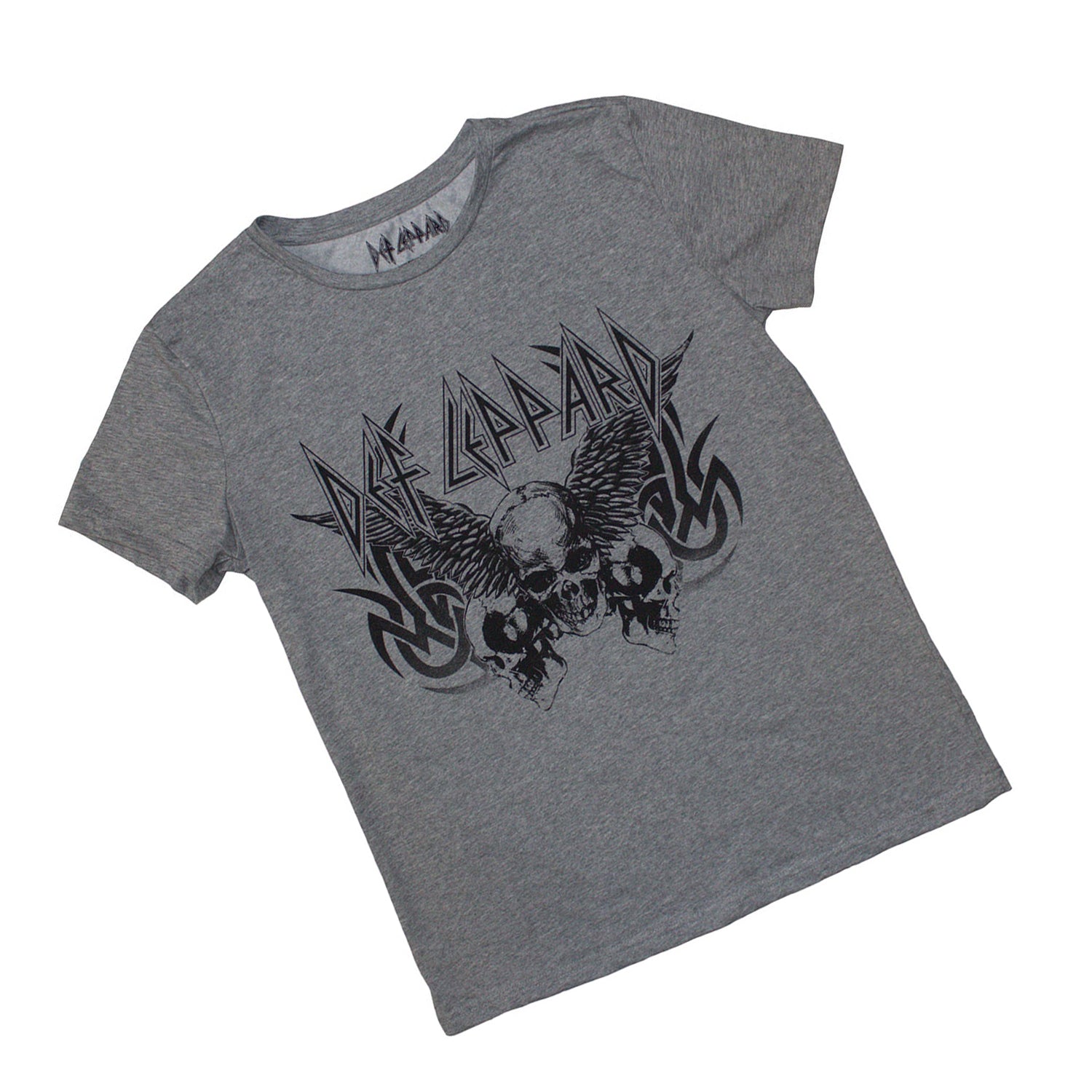 Grey - Back - Def Leppard Womens-Ladies Tribal Skull T-Shirt