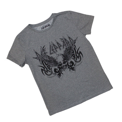 Grey - Back - Def Leppard Womens-Ladies Tribal Skull T-Shirt