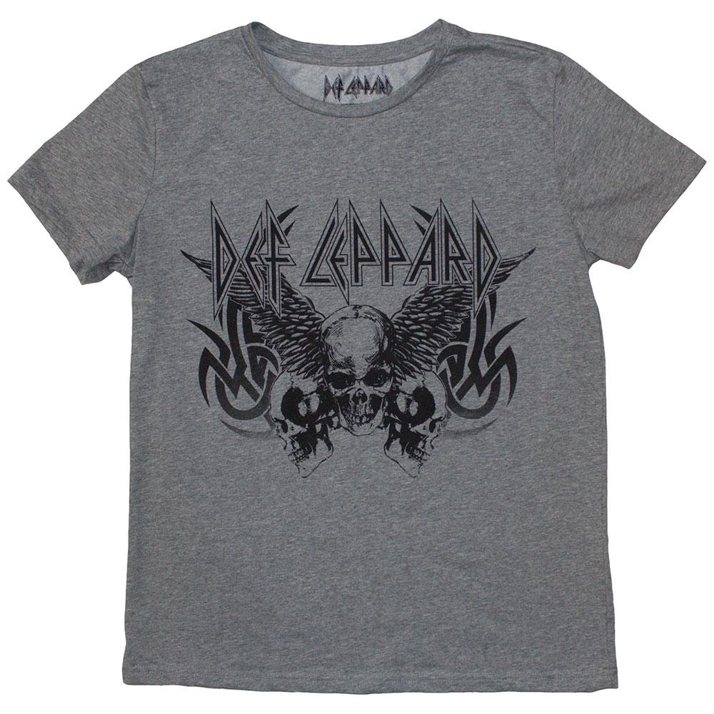 Grey - Front - Def Leppard Womens-Ladies Tribal Skull T-Shirt