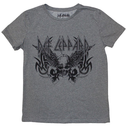 Grey - Front - Def Leppard Womens-Ladies Tribal Skull T-Shirt