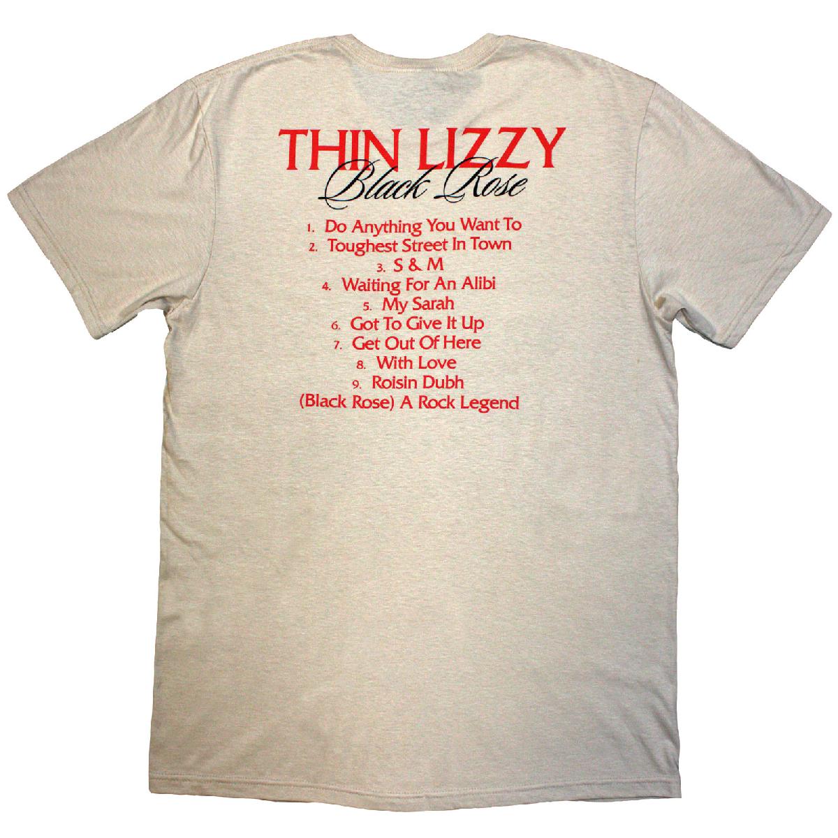 Natural - Back - Thin Lizzy Unisex Adult Black Rose Track List T-Shirt