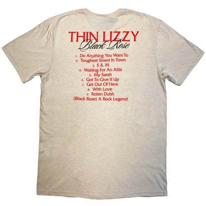 Natural - Back - Thin Lizzy Unisex Adult Black Rose Track List T-Shirt