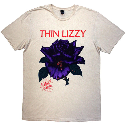Natural - Front - Thin Lizzy Unisex Adult Black Rose Track List T-Shirt